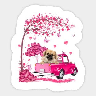 Valentine's Day Love Pickup Truck Tibetan Spaniel Sticker